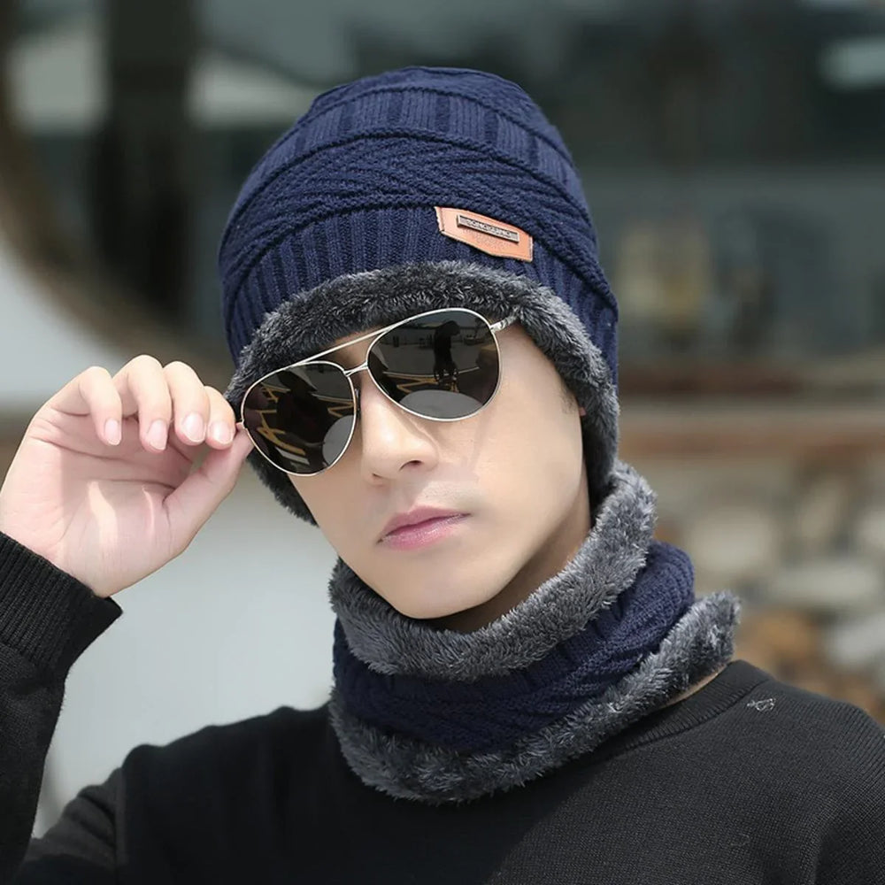 Winter Knitting Skull Cap and Neck Scarf Wool Warm