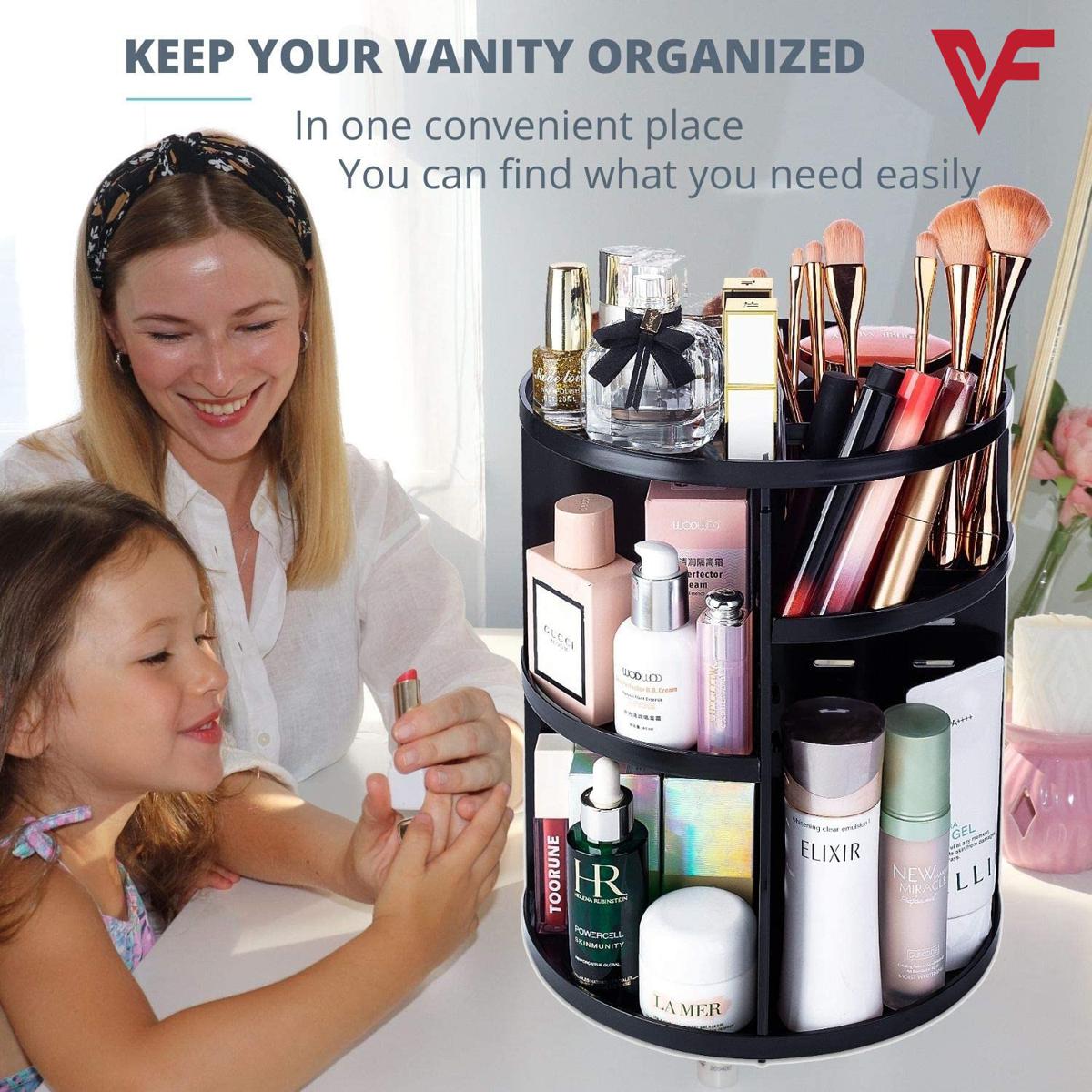 360° Rotating Makeup Organizer – Adjustable, Durable & Spacious