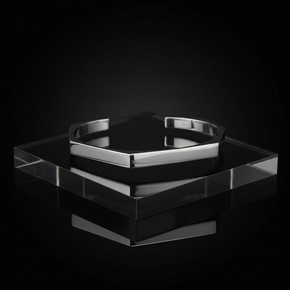 Men’s Geometric Cuff Bracelet – Stainless Steel Open Bangle | Minimalist Silver Wristband for Men