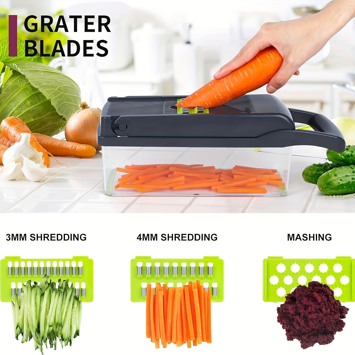 16-In-1 Vegetable Dicer & Chopper with Container | Multifunctional Manual Vegetable Slicer Cutter with Drain Basket